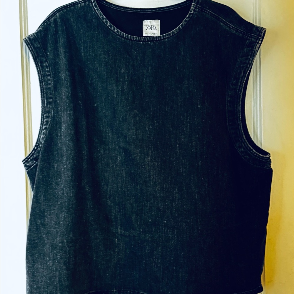 Zara Black Denim Sleeveless Top